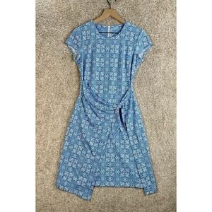 J McLaughlin Dress Women's S Havana Wrap Aqua White Stretchy Short Sleeve